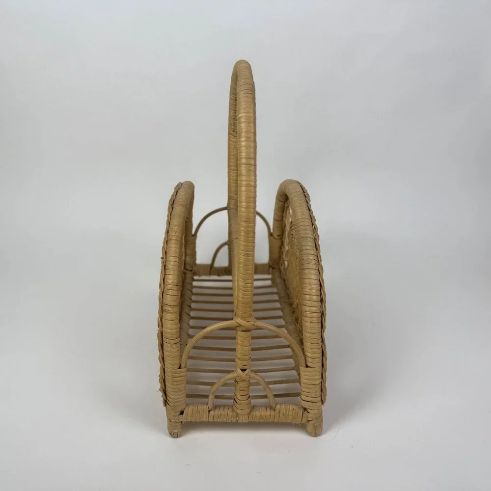 Natural Woven Wicker Rattan Boho Magazine Rack Holder Storage